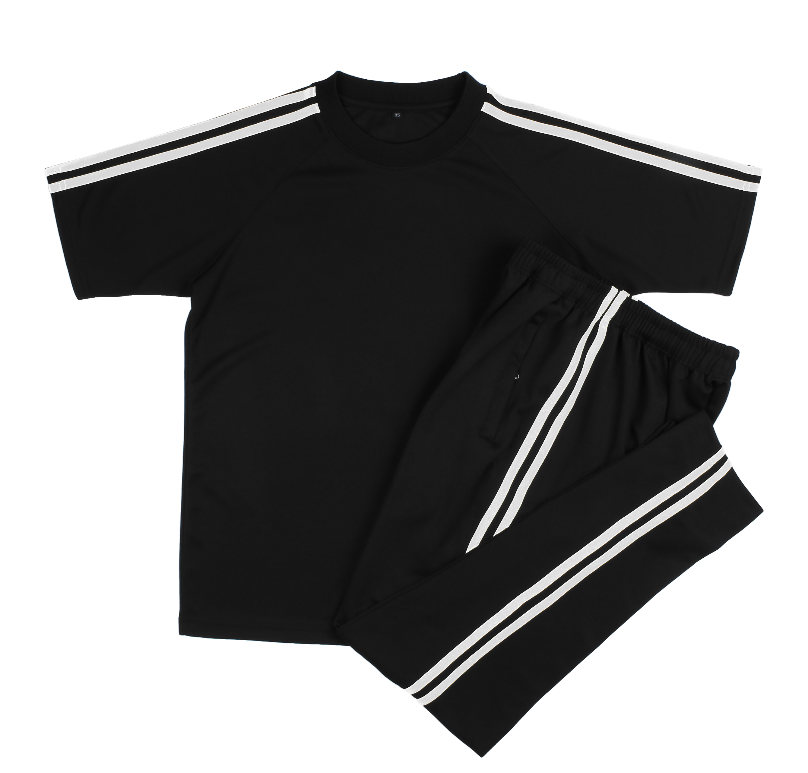 블랙 흰색 2선 반팔 긴바지 세트