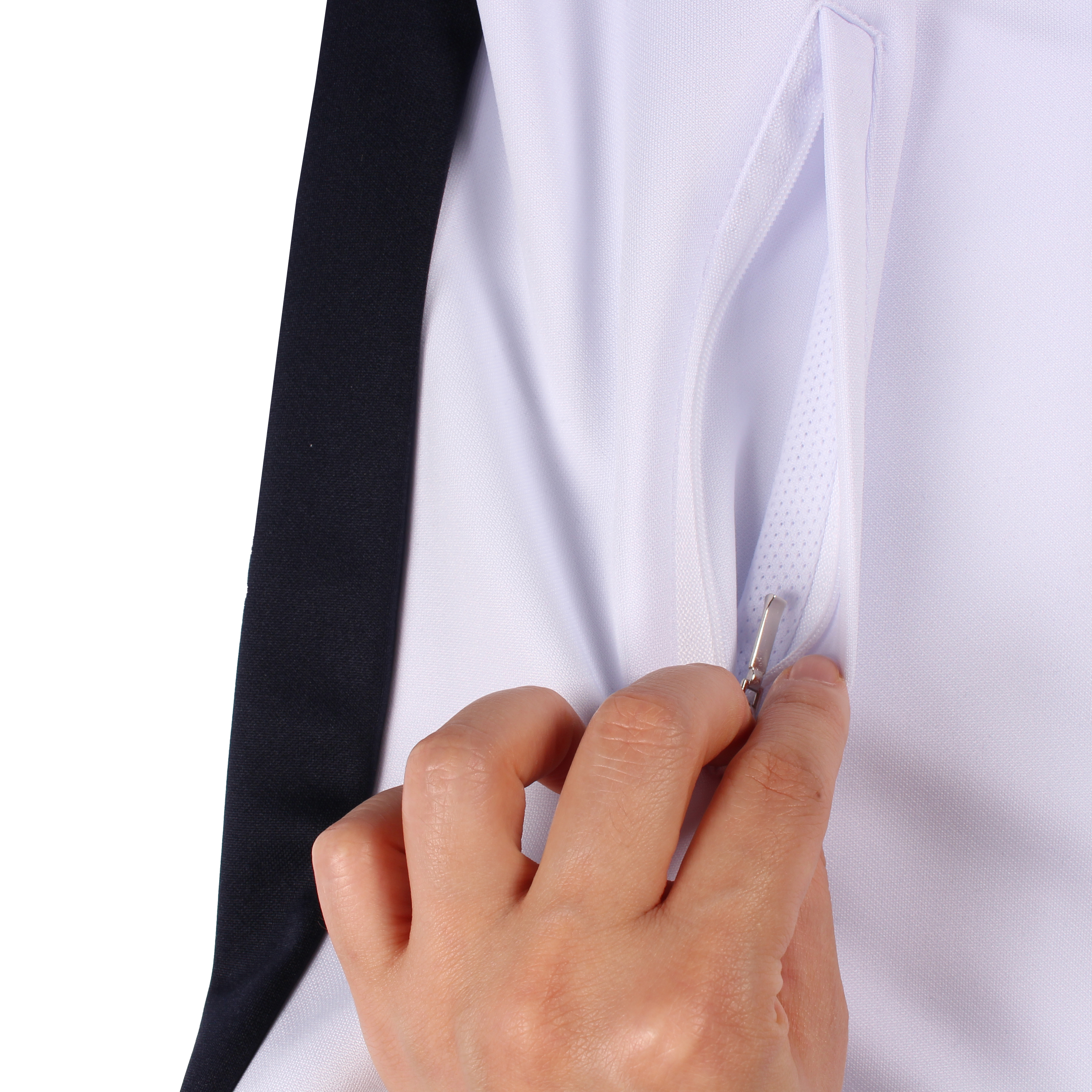 네이비 화이트 하프선 체스트 집업 동복상의