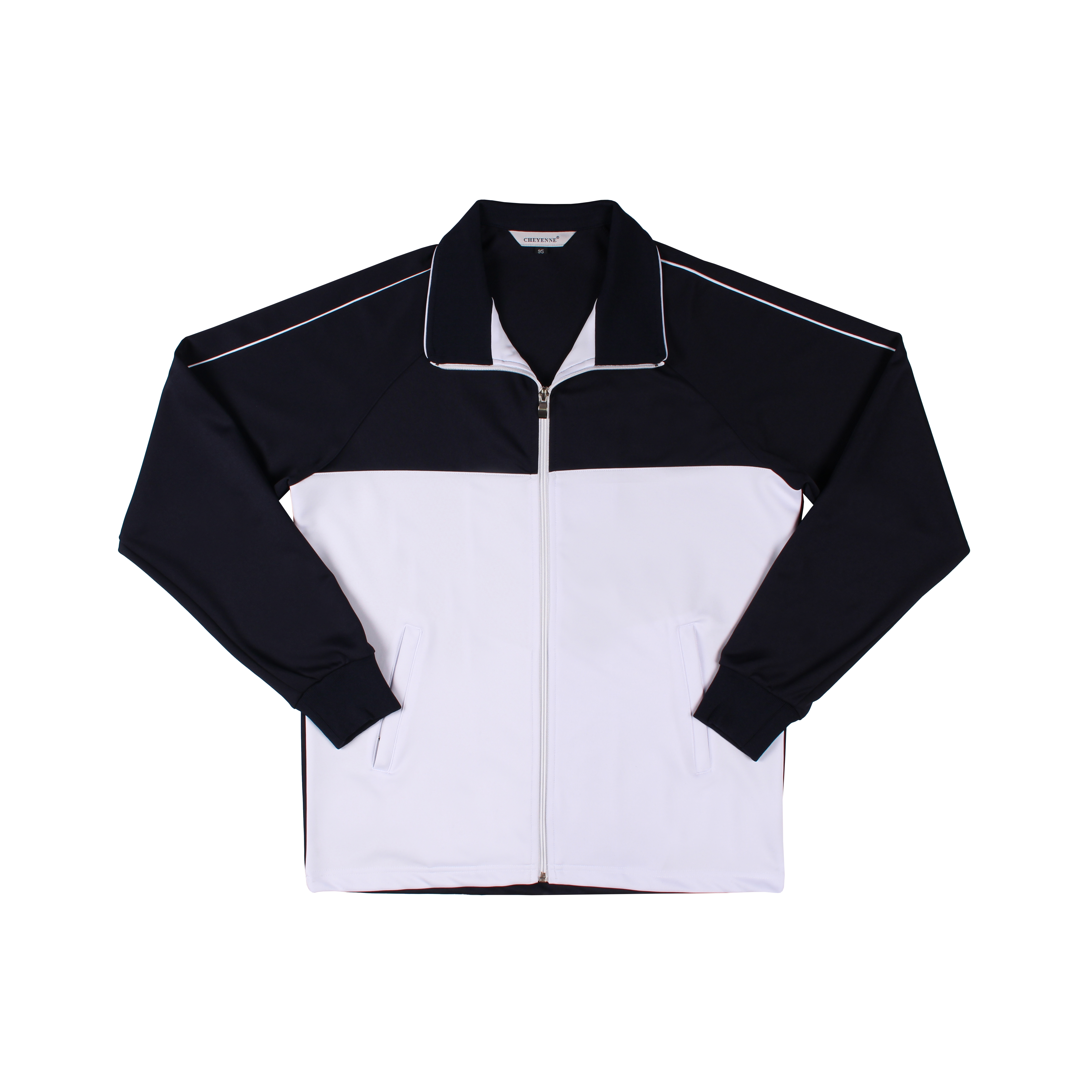 네이비 화이트 하프선 체스트 집업 동복상의