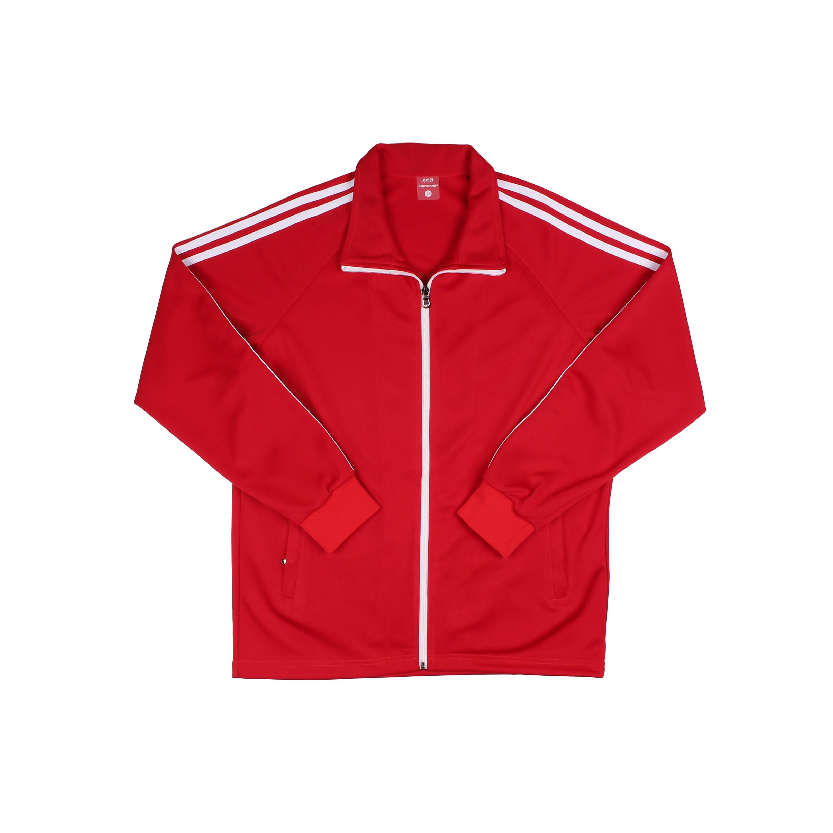 빨강 흰색 2선 집업 동복상의