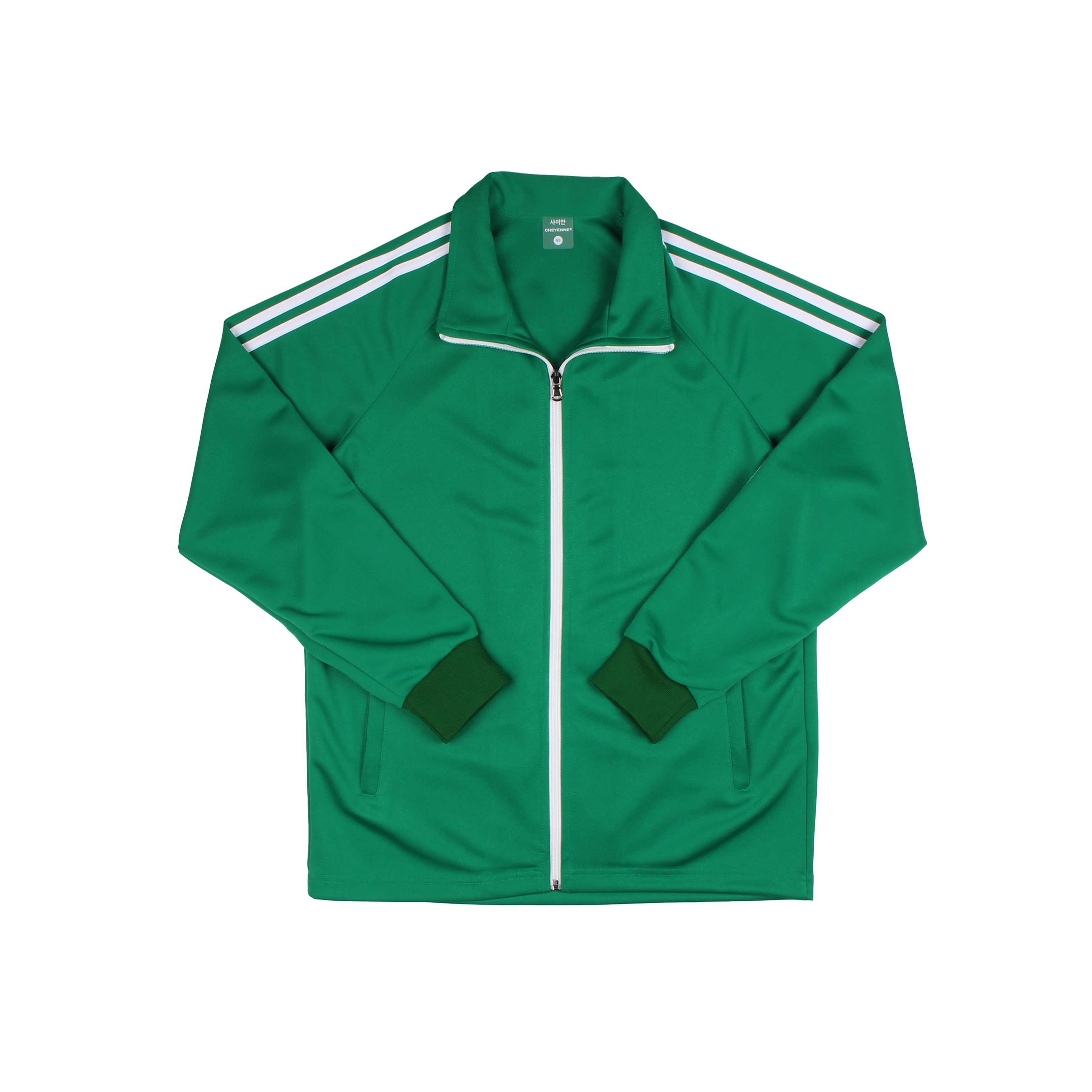 초록 흰색 2선 집업 동복상의