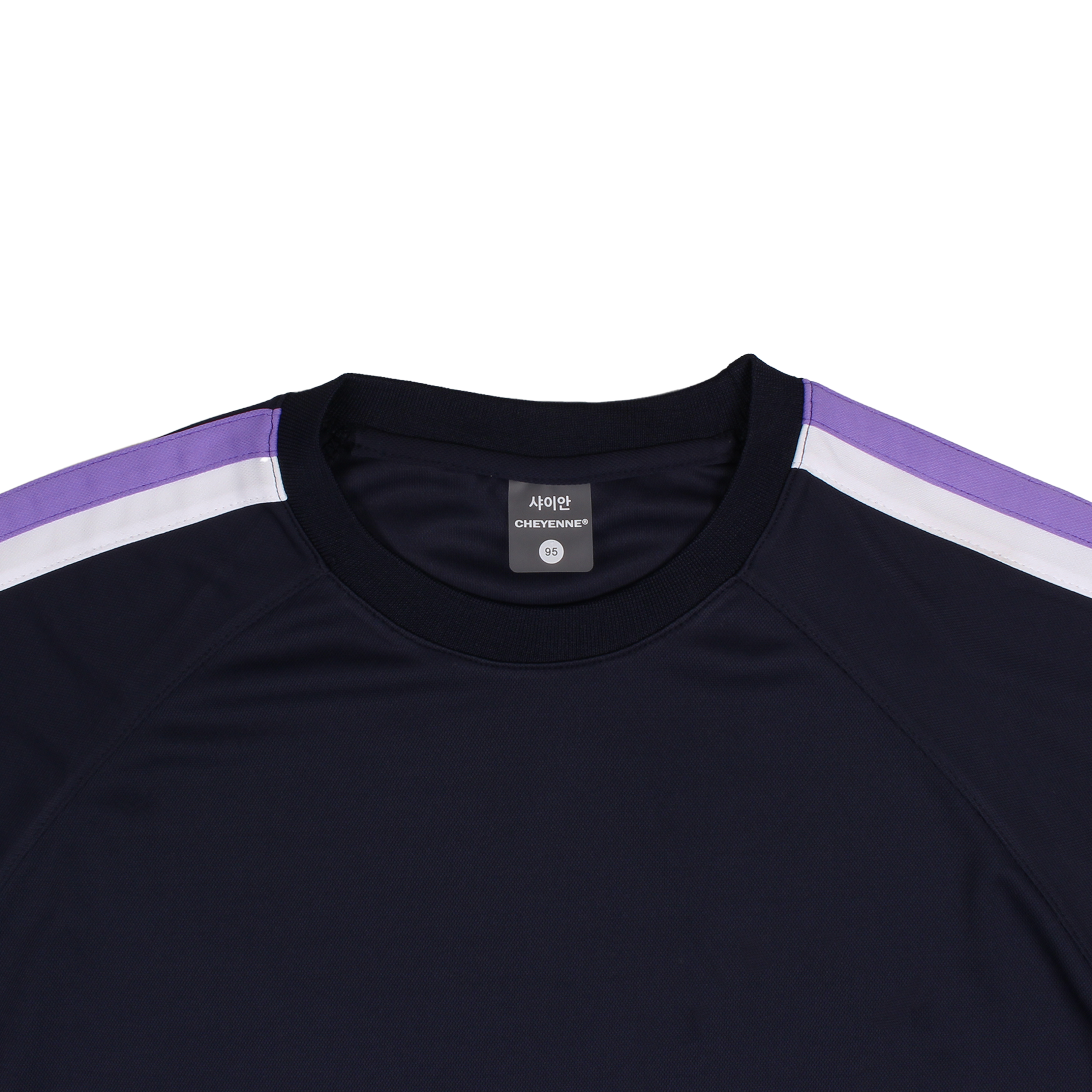 네이비 화이트연보라 와이드선 반팔티셔츠