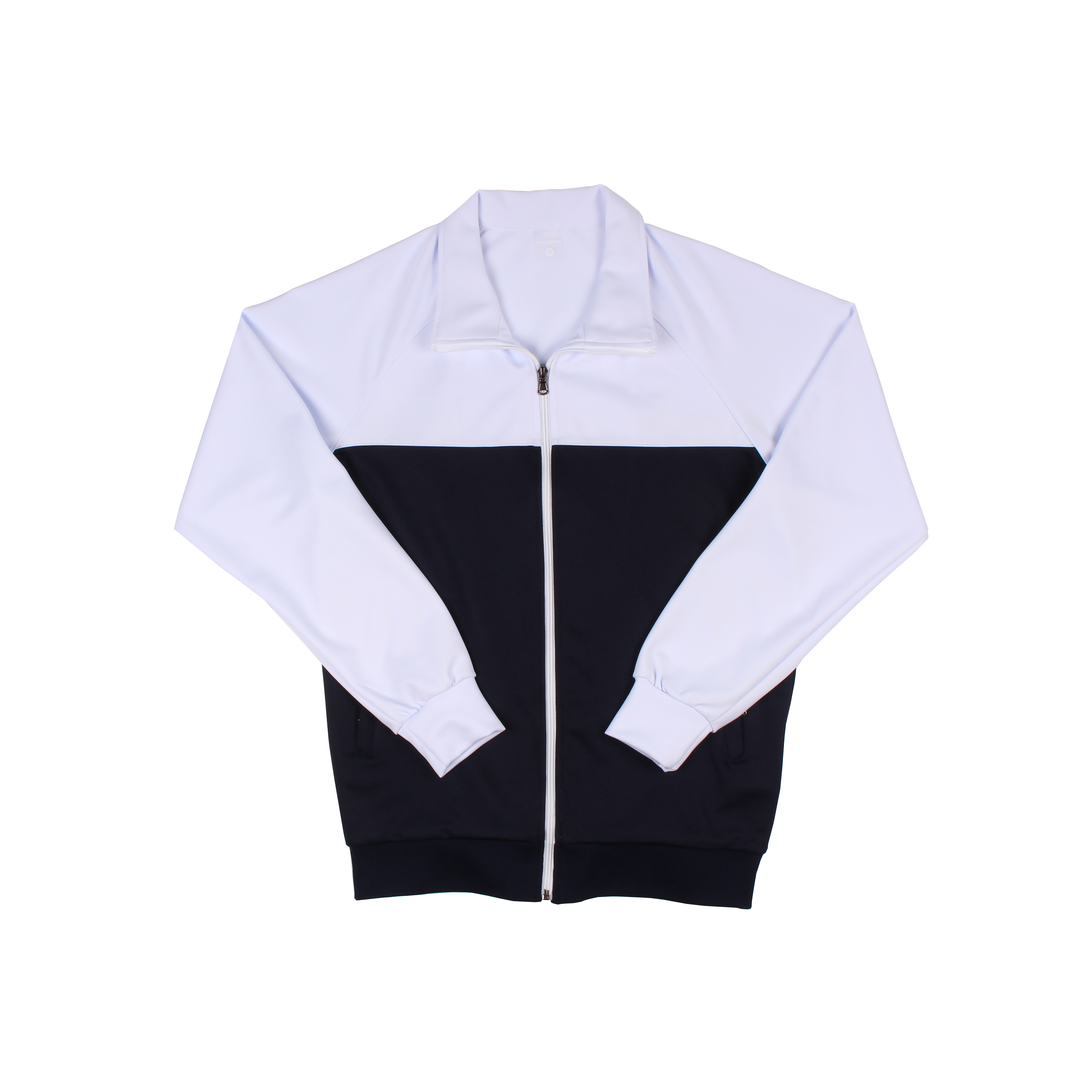 화이트 네이비 체스트 집업 동복상의(시보리)