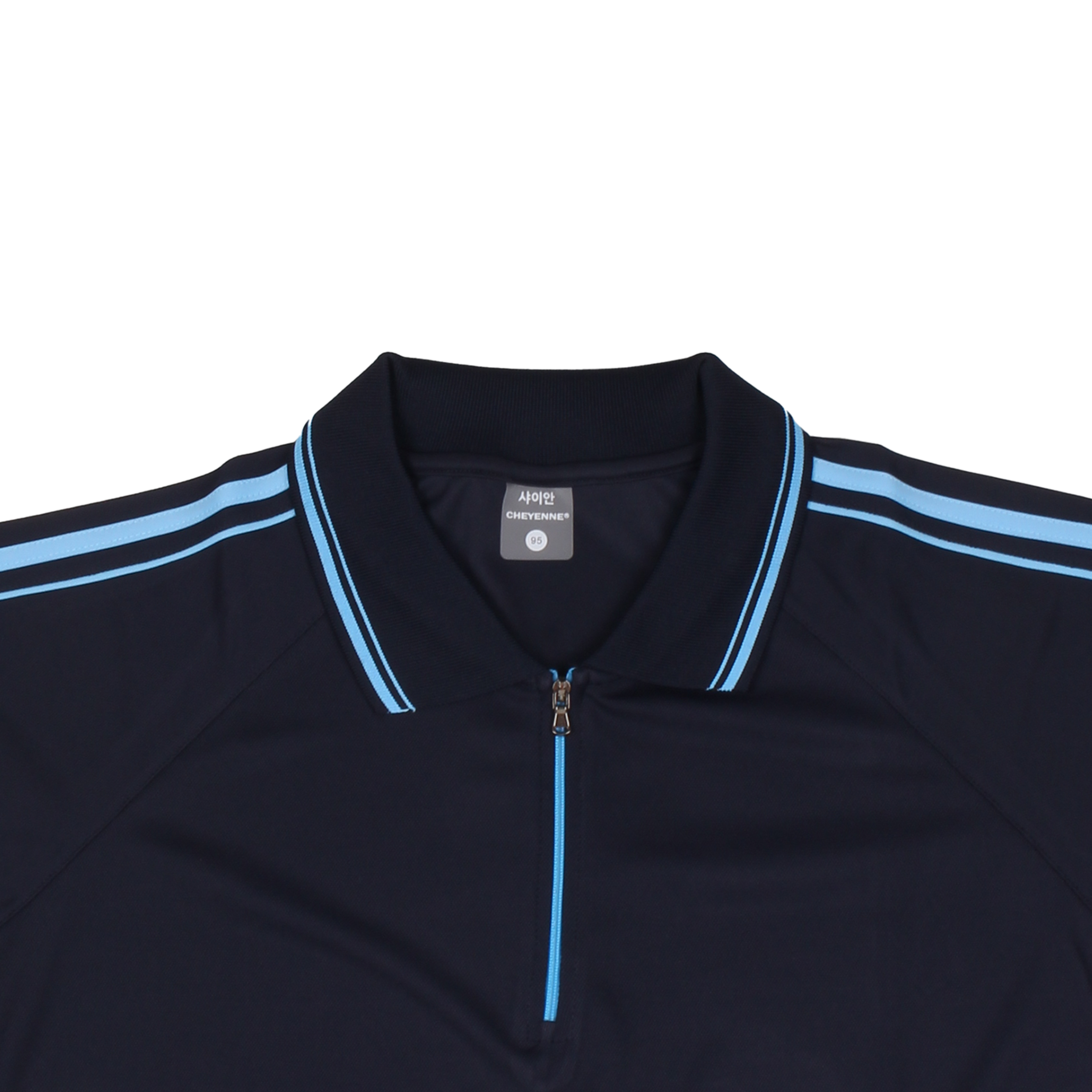 네이비 소라 원앤원 반집업 카라 반팔티셔츠